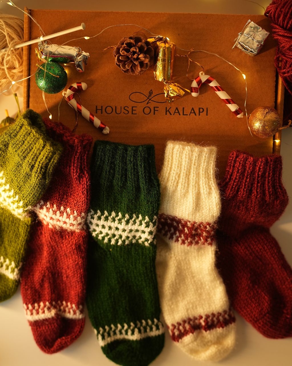Hand-Knit Wool Socks: Pack of 5 (Mixed Colours)