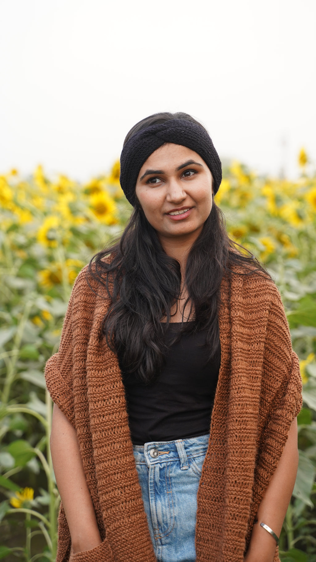 Brown Tassel Pocket Shawl / Ruana