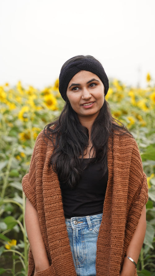 Brown Tassel Pocket Shawl / Ruana