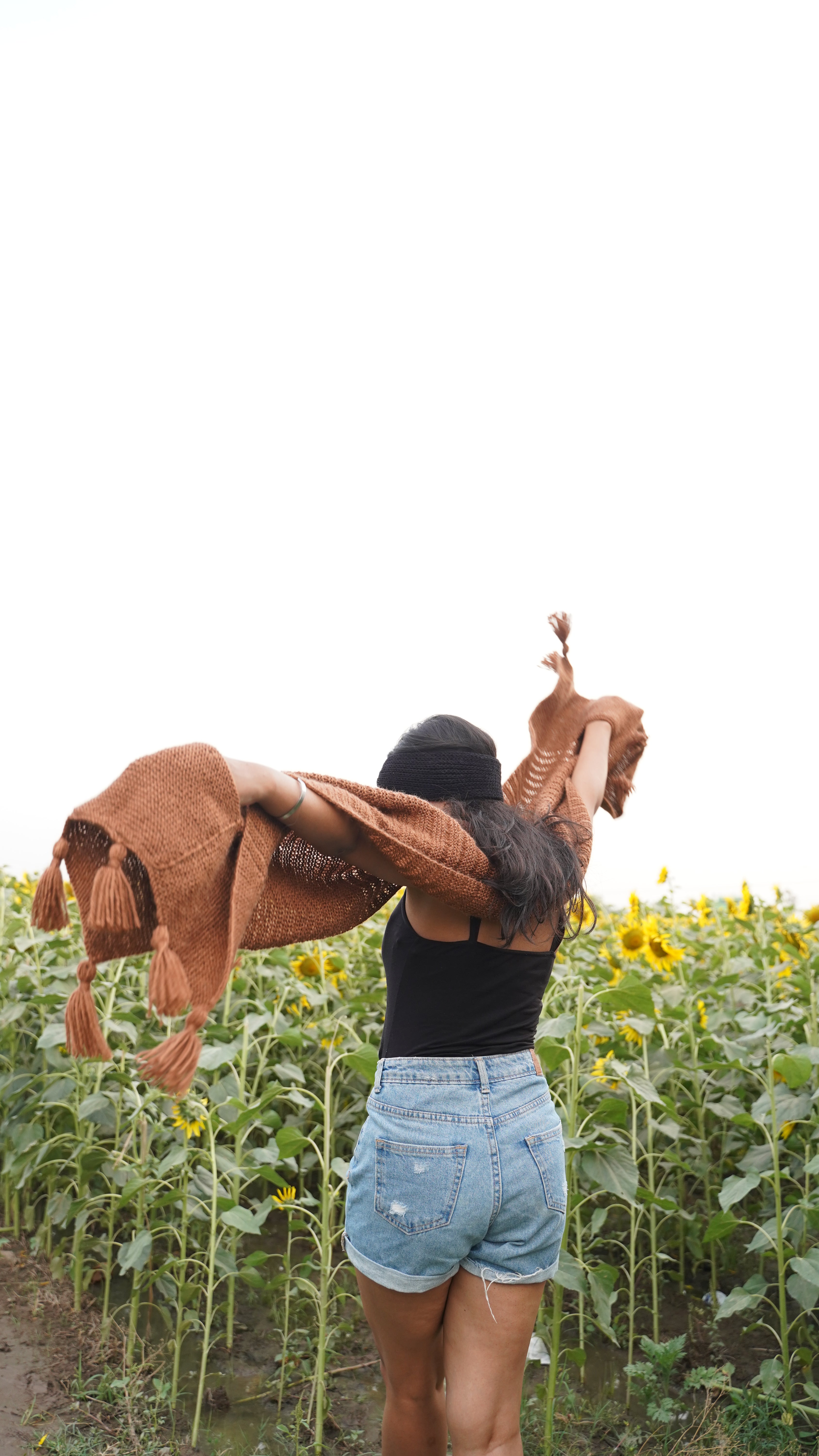 Brown Tassel Pocket Shawl / Ruana