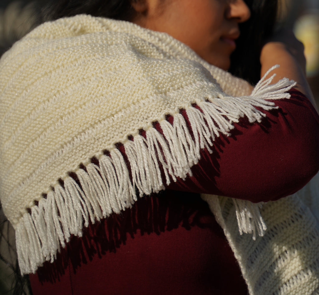 Ivory Fringe Knit Muffler