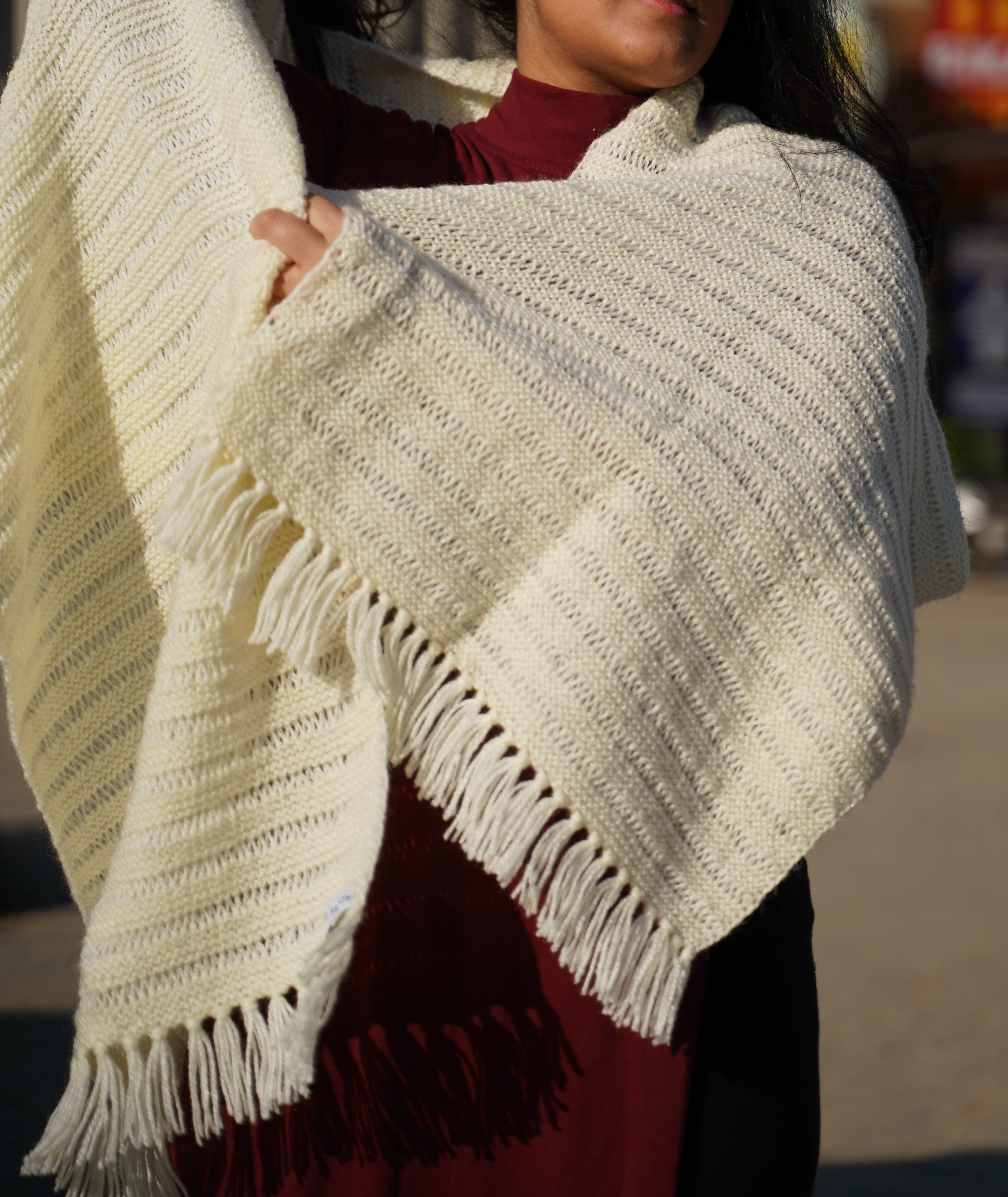 Ivory Fringe Knit Muffler