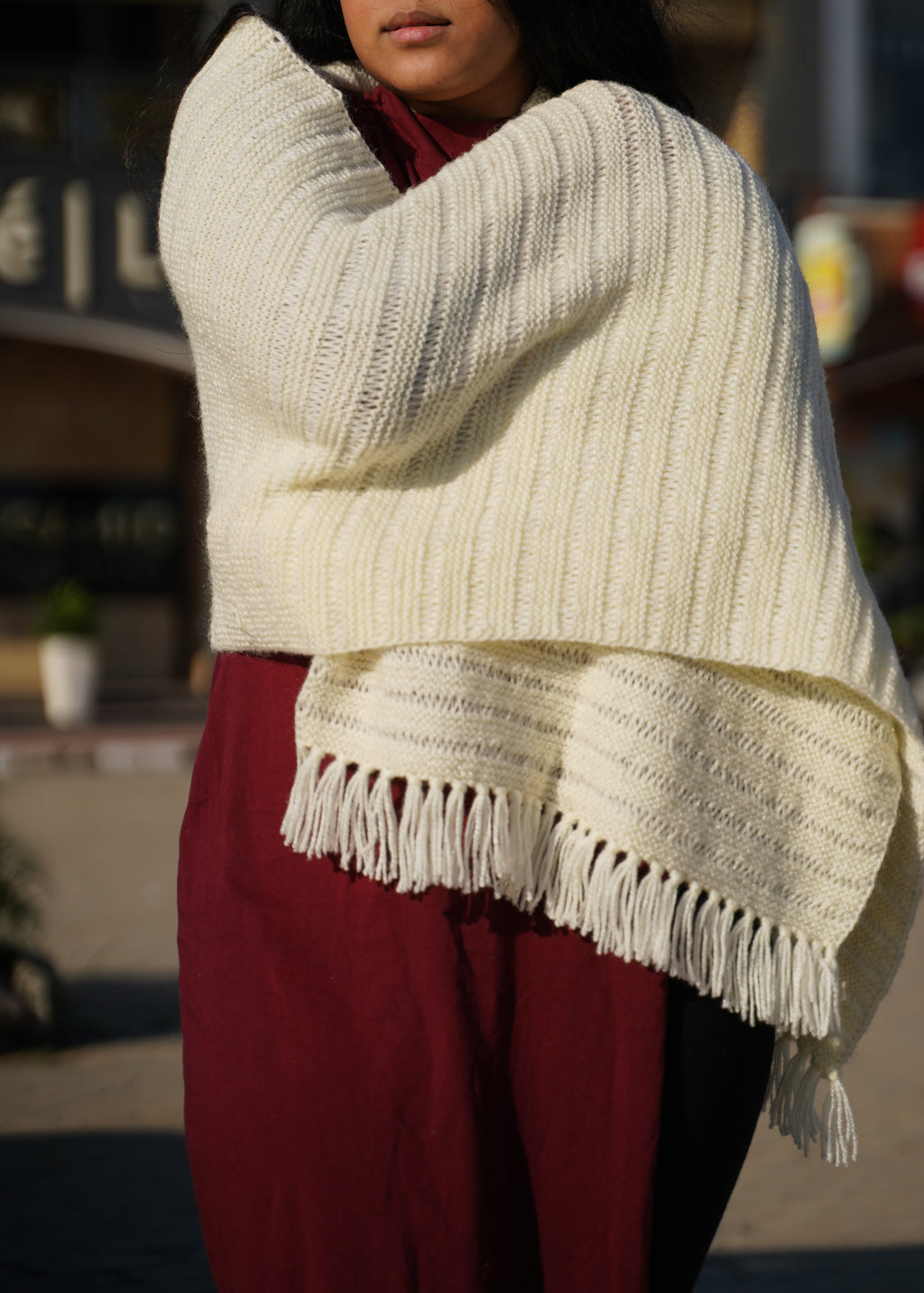Ivory Fringe Knit Muffler