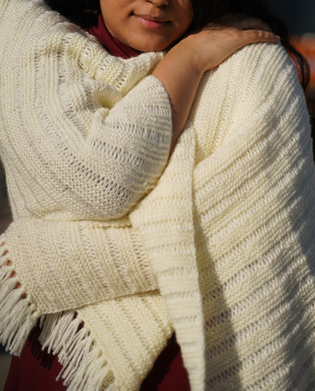 Ivory Fringe Knit Muffler
