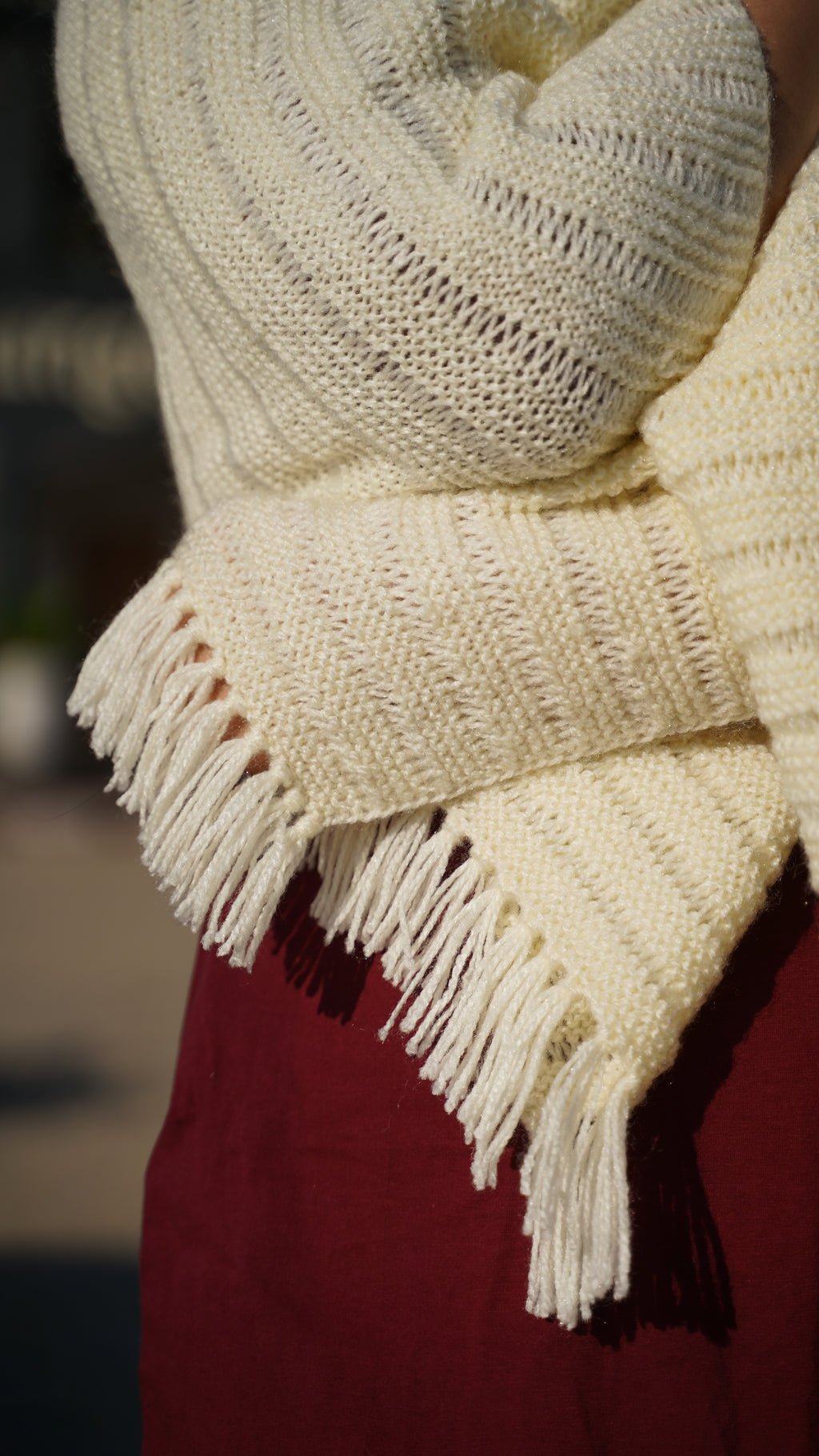 Ivory Fringe Knit Muffler