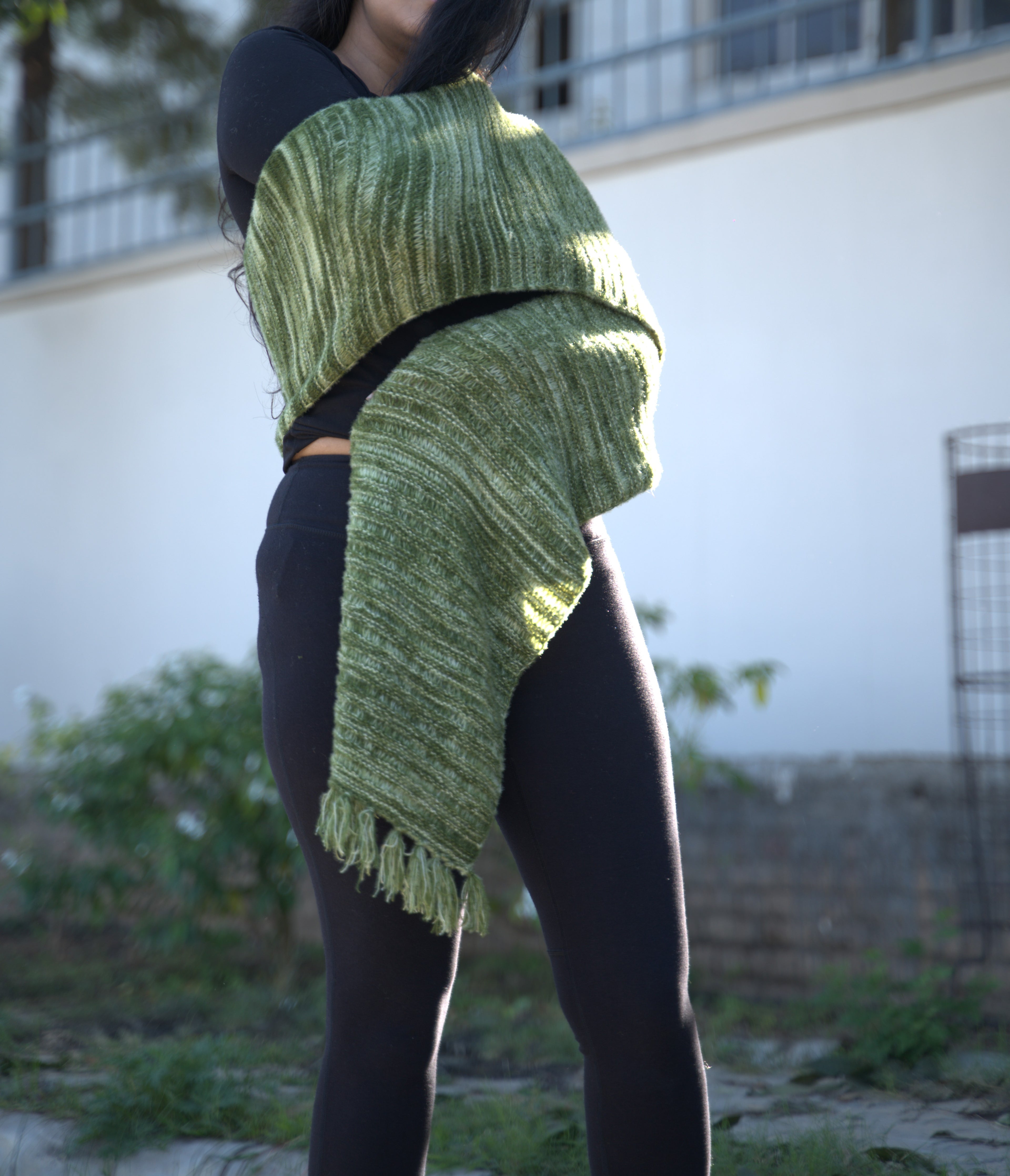 Forest Green Textured Knit Muffler (with Fringe)