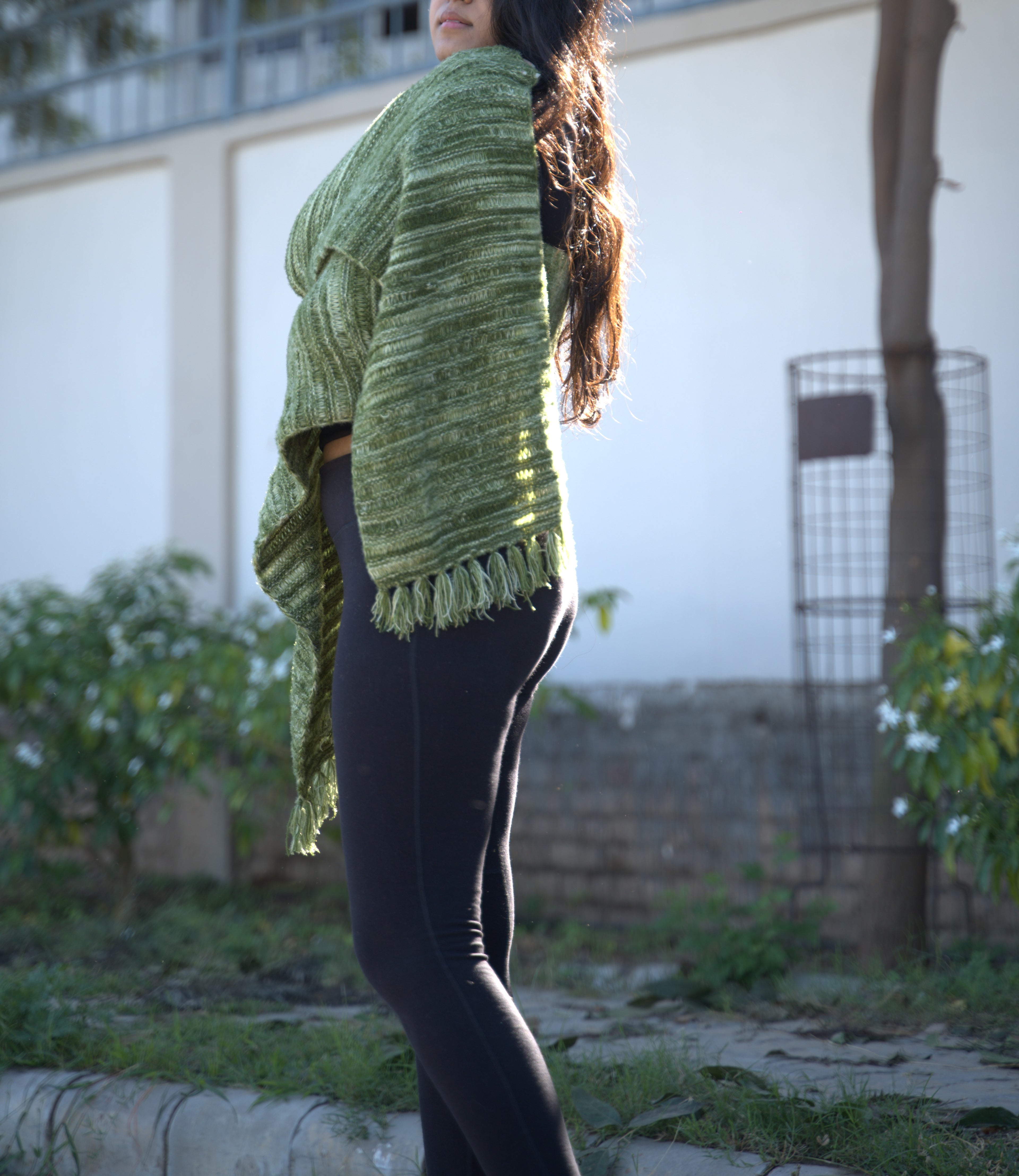 Forest Green Textured Knit Muffler (with Fringe)