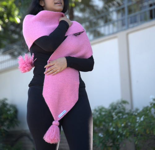 Blush Pink Knit Muffler with Tassels