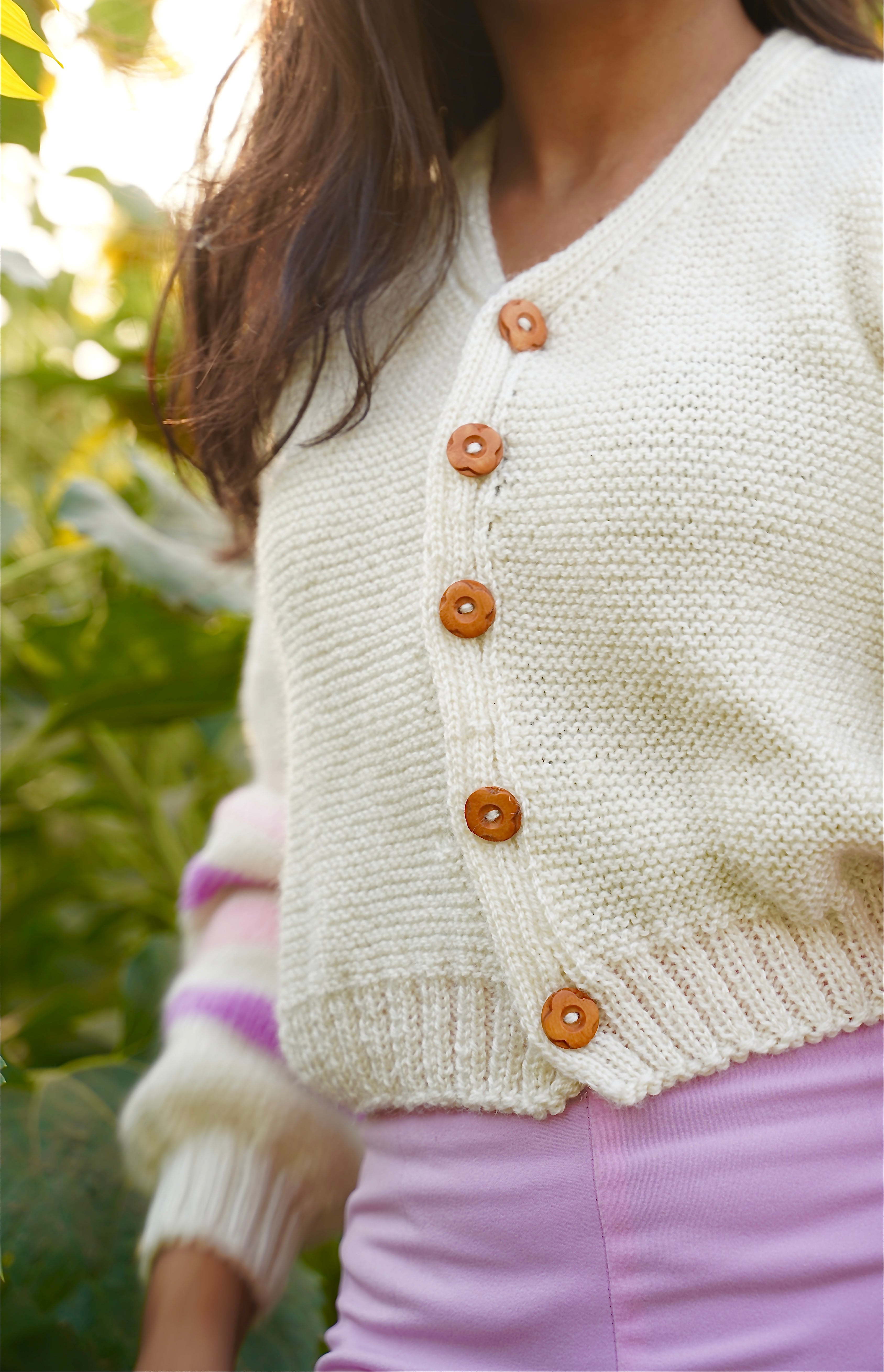 Ivory Candy-Stripe Cropped Cardigan