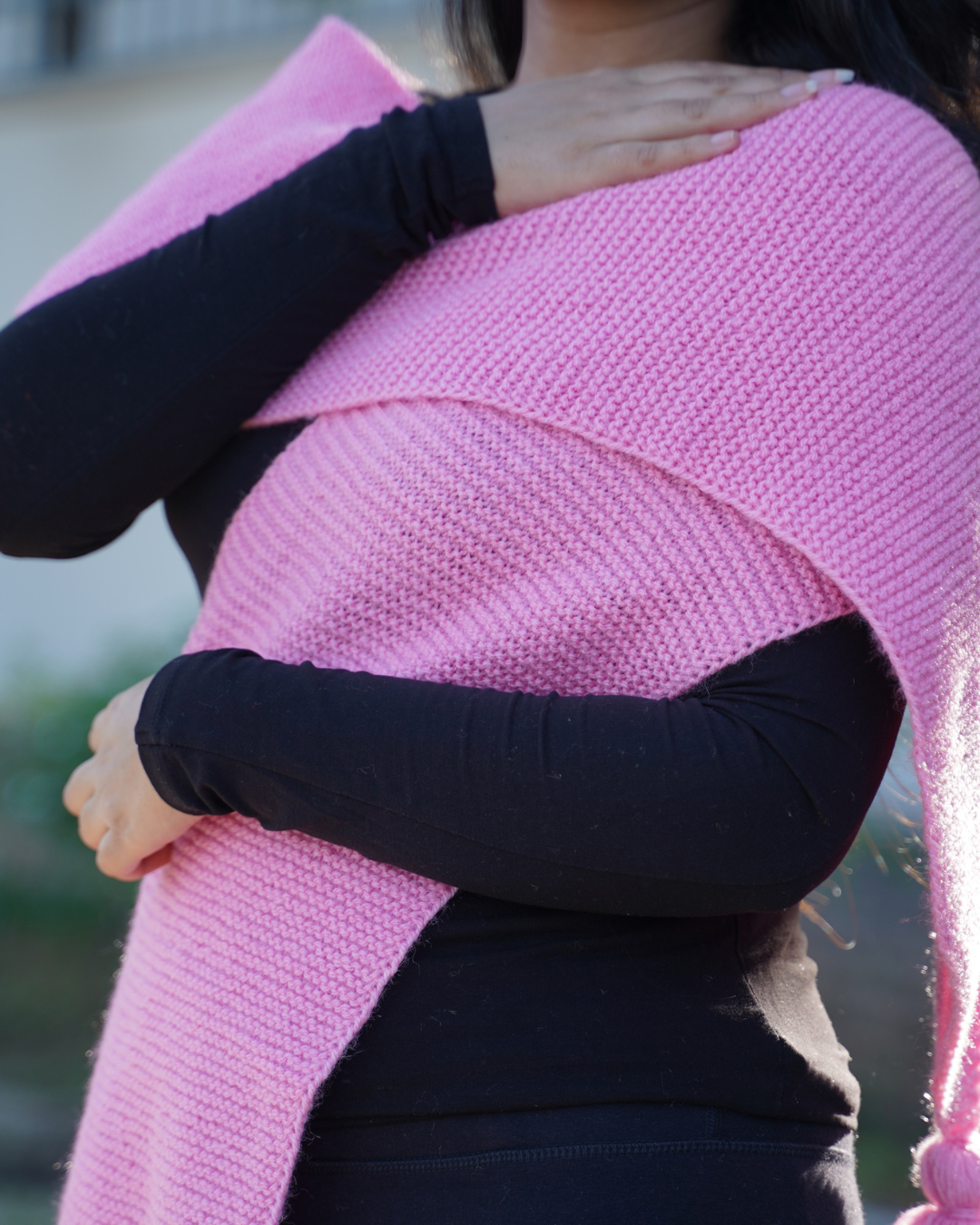 Blush Pink Knit Muffler with Tassels