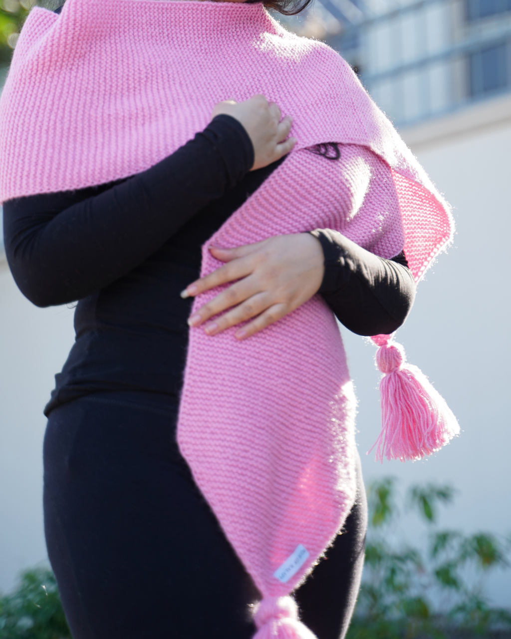Blush Pink Knit Muffler with Tassels
