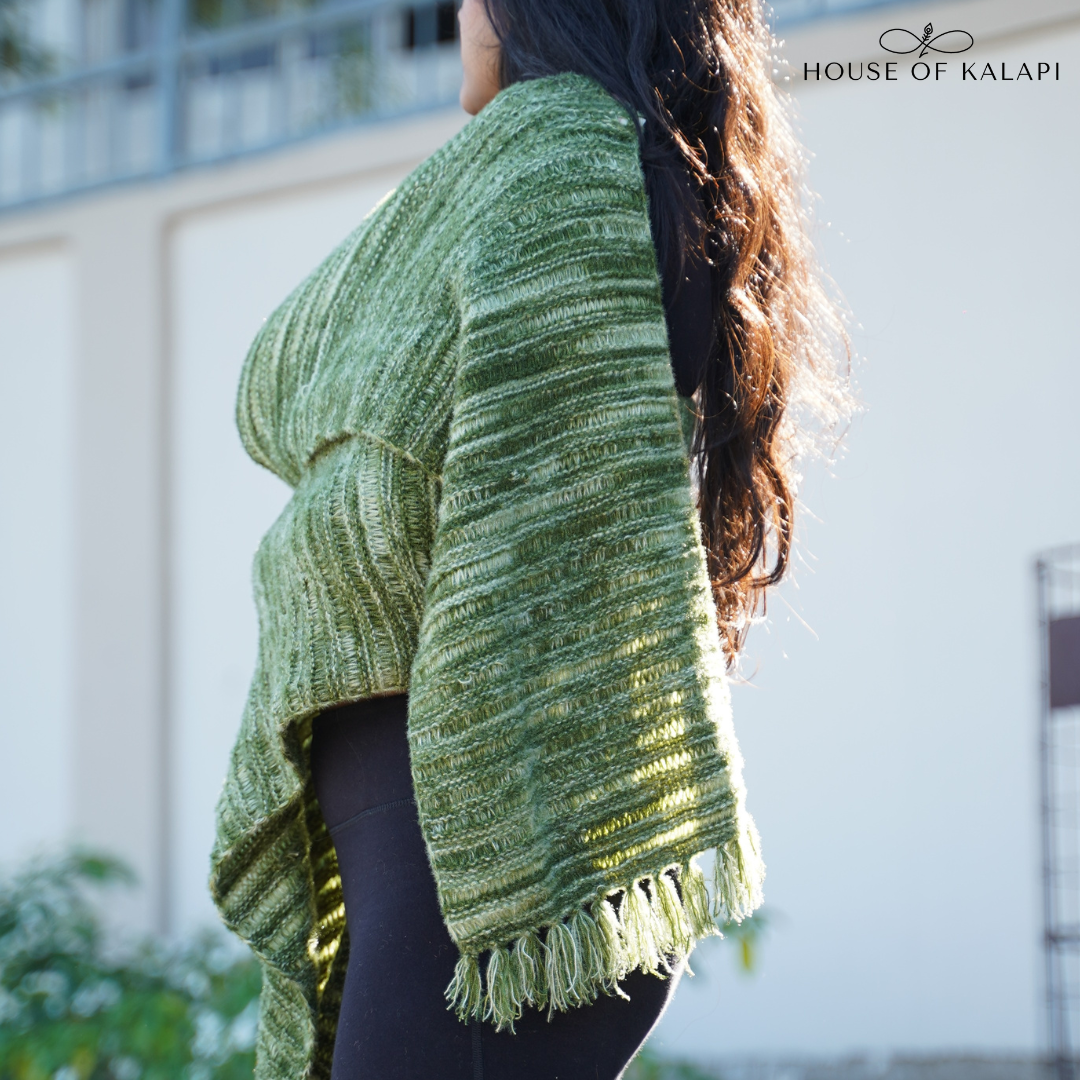 Forest Green Textured Knit Muffler (with Fringe)
