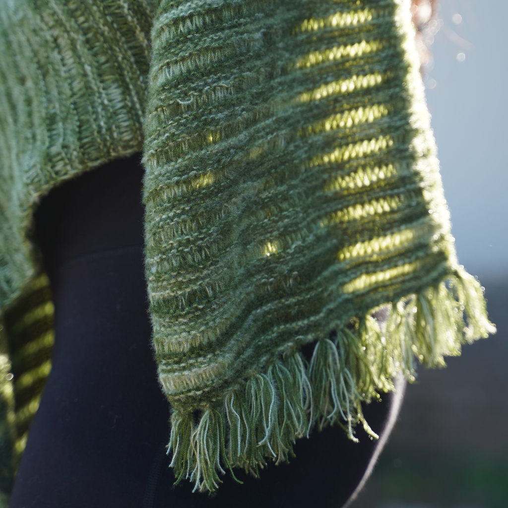 Forest Green Textured Knit Muffler (with Fringe)